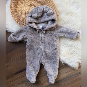 Carters Brown Teddy Fleece Hooded Bunting Jumpsuit Coat Size 3 Months